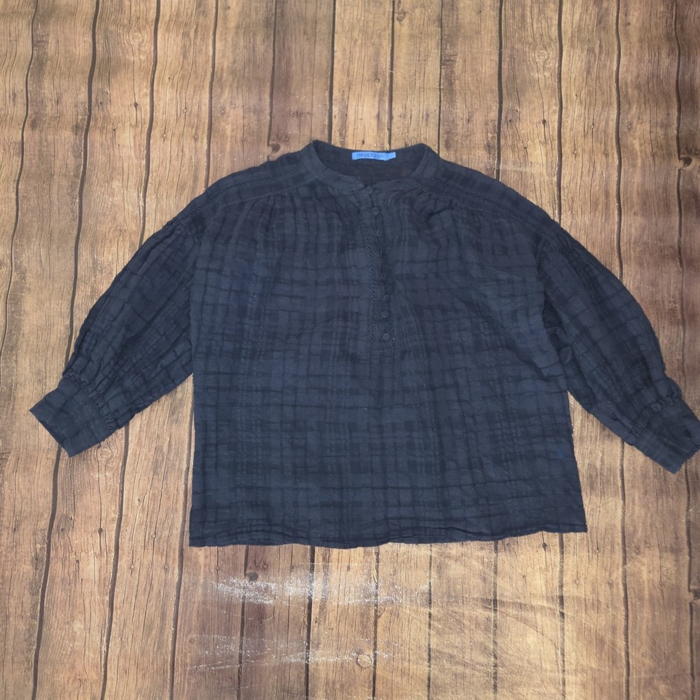 J. McLaughlin Ushi Popover Blouse Womens S Navy Linen Blend Quiet Luxury Coastal
